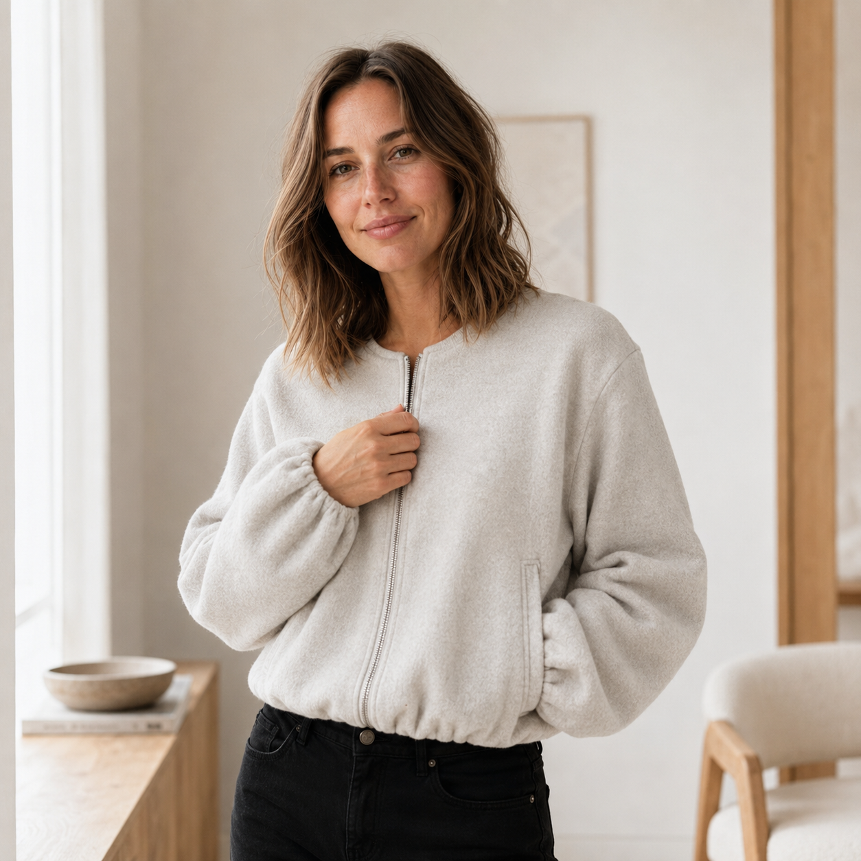 Fleece-Bomber Nele – Cropped mit Zipper