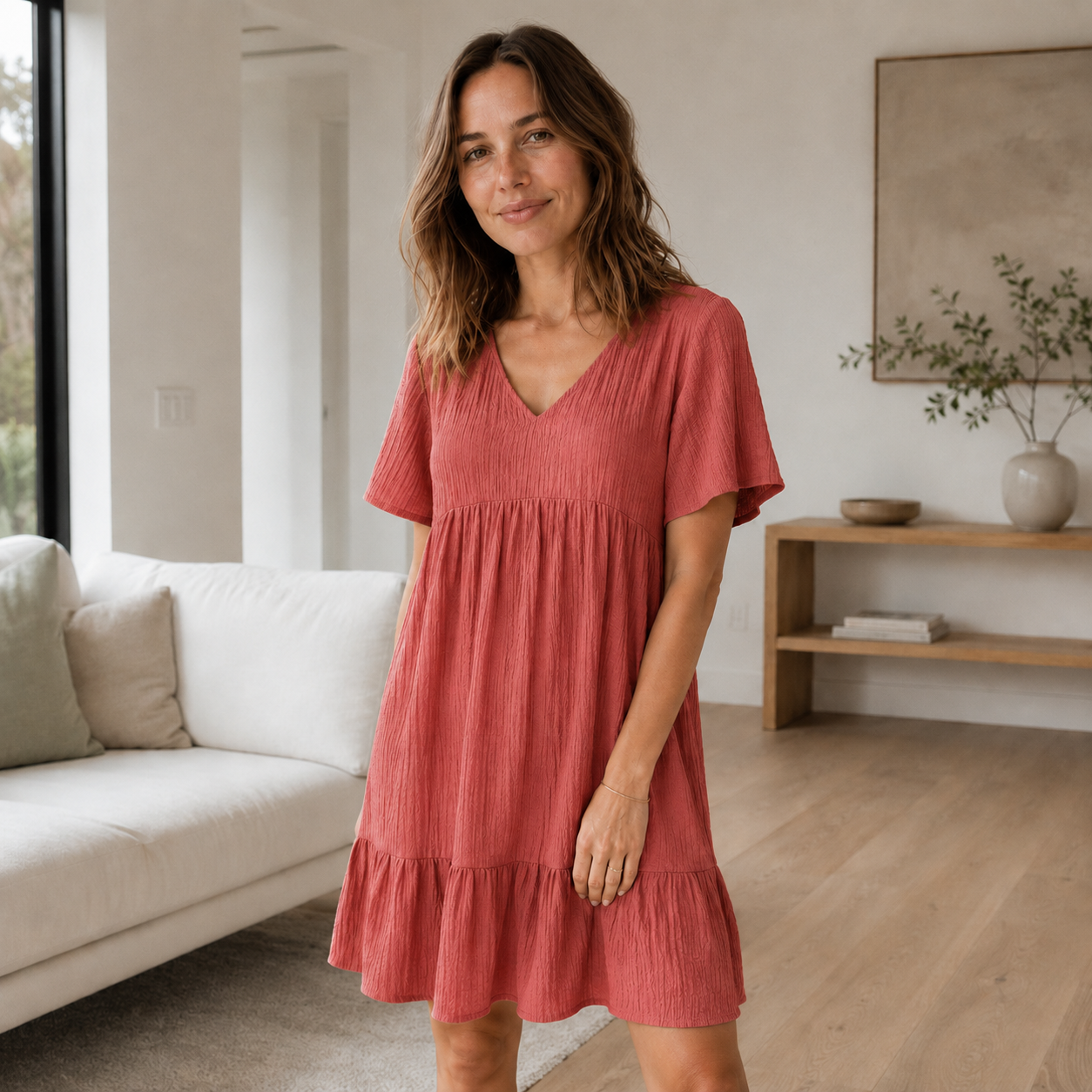 Volant-Sommerkleid Livia – V-Ausschnitt im Stufen-Look