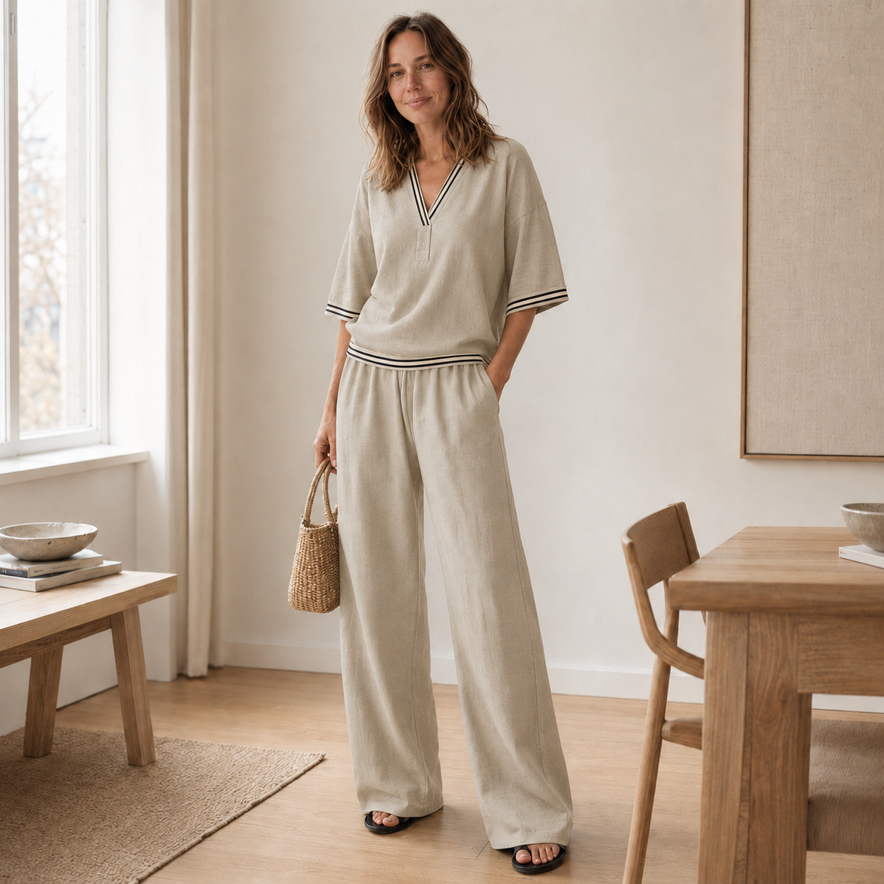 Loungewear-Set Nanna – Streifen-Bluse & weite Hose