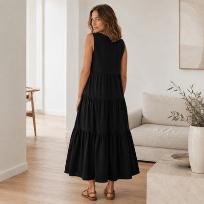 Maxikleid Smilla – Fließend mit Volant-Stufen