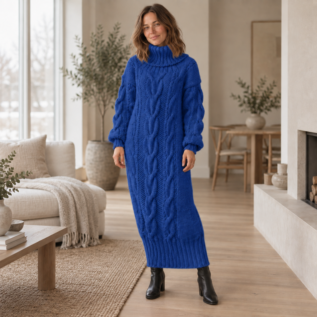Zopfstrick-Kleid Sigrid – Rollkragen Oversized