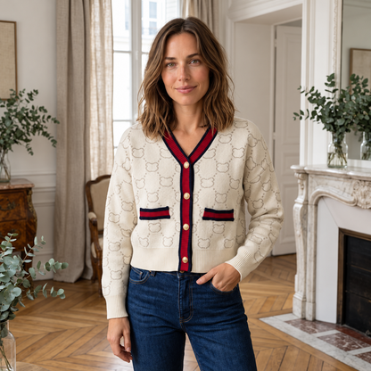 Strickcardigan Jule – V-Ausschnitt mit Goldknöpfen