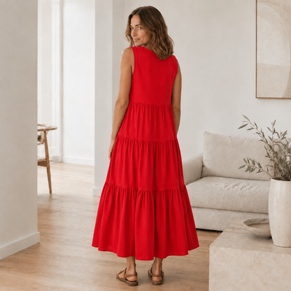 Maxikleid Smilla – Fließend mit Volant-Stufen