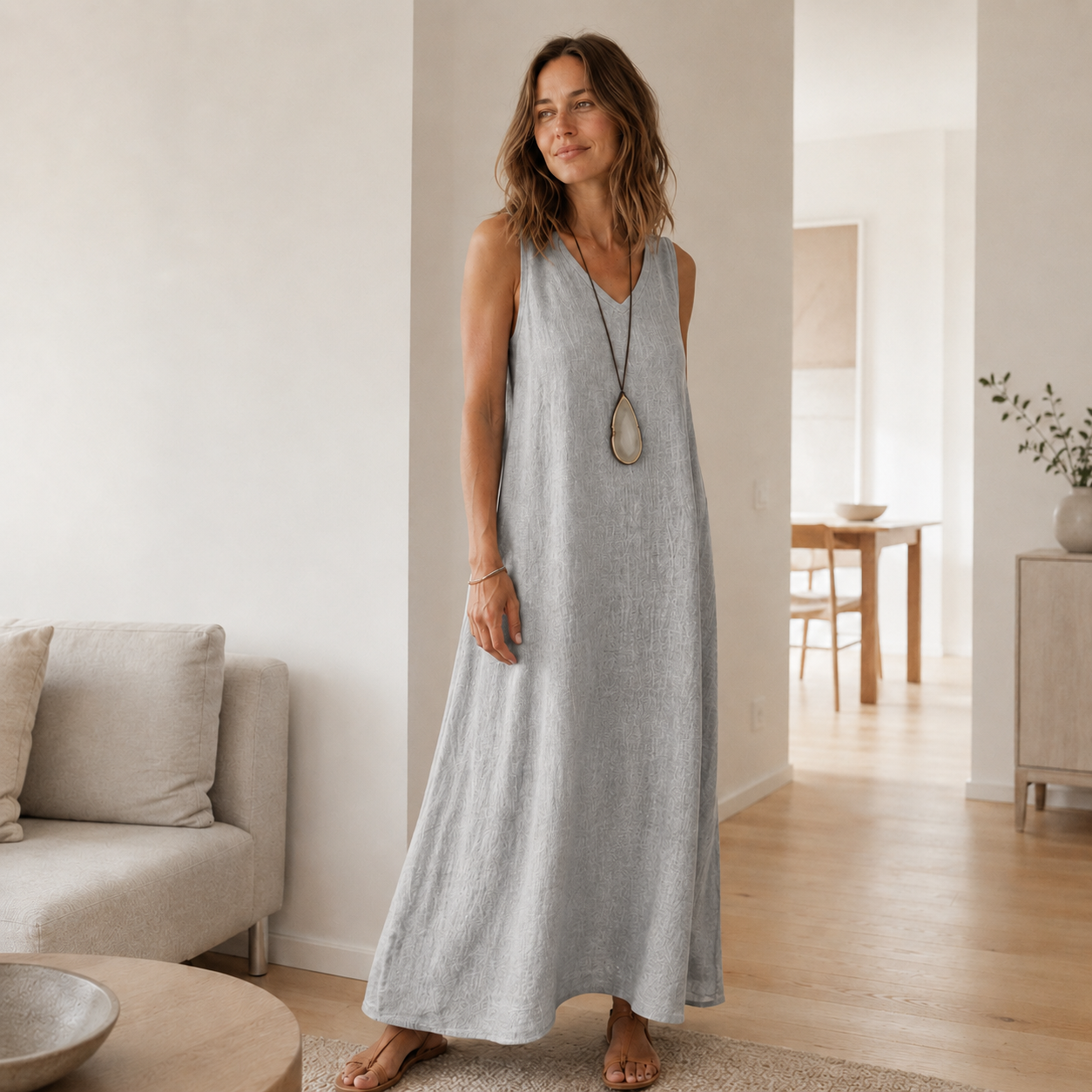Boho-Maxikleid Fenja – Ärmellos mit V-Ausschnitt
